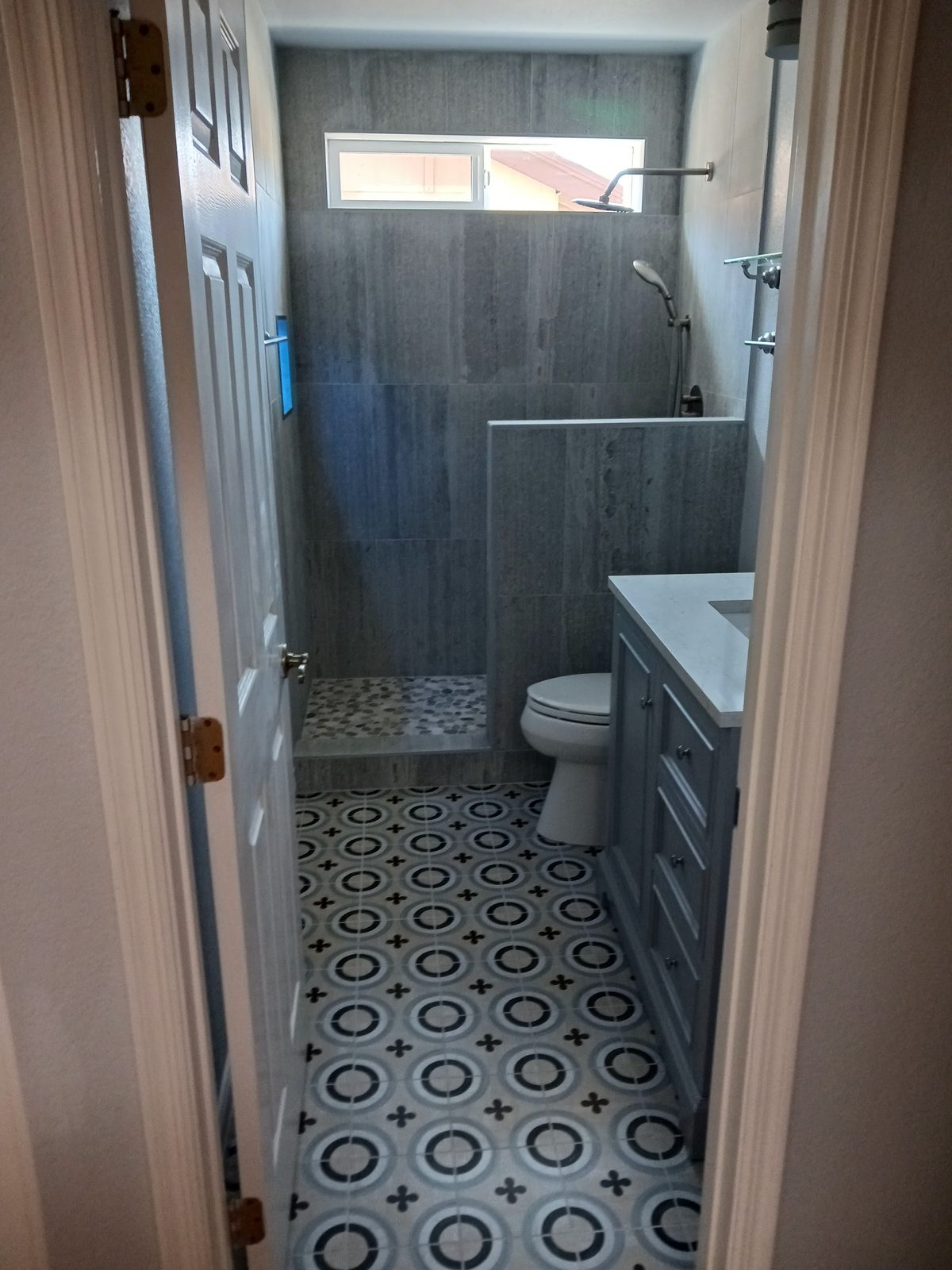 Finished bathroom remodel by Brathas Construction